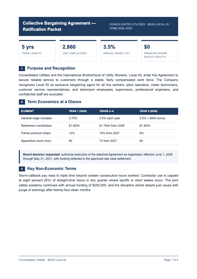 Executive summary collective bargaining agreement
